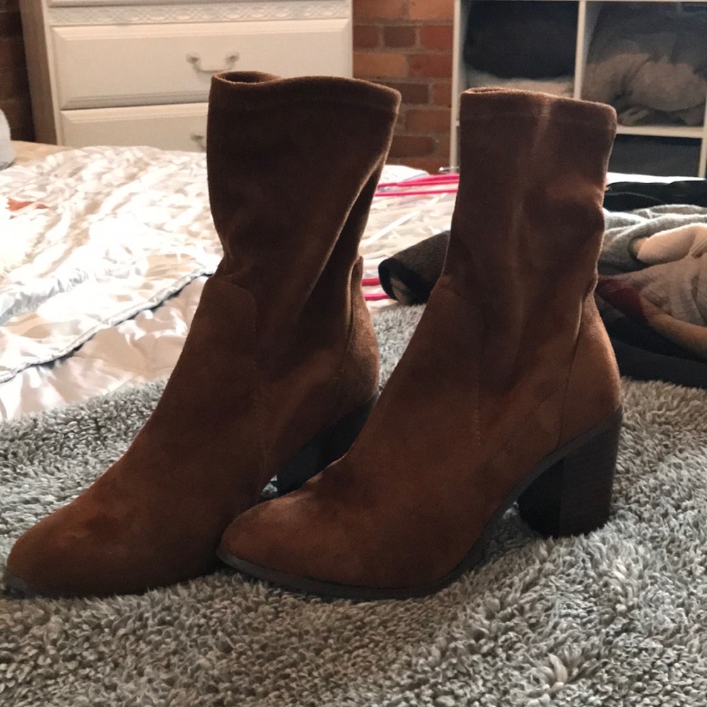 high rise suede booties